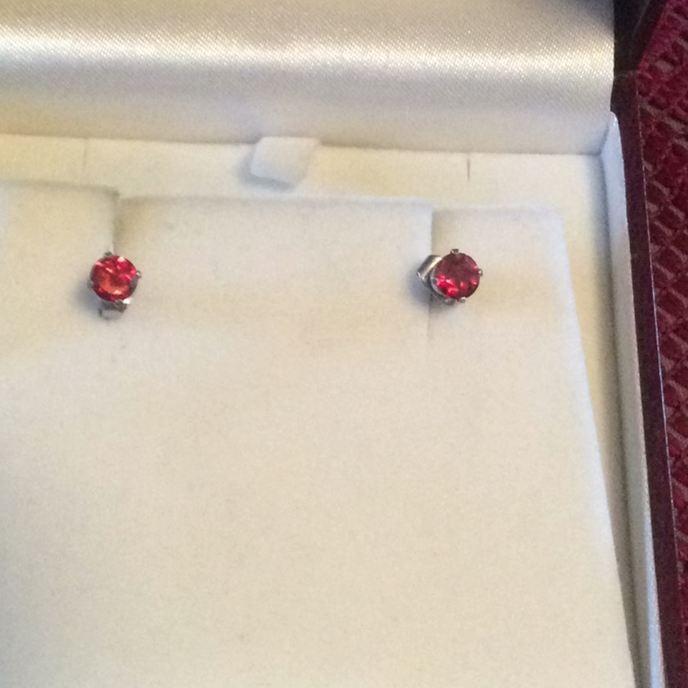 Genuine Garnet/ Ruby Birthstone Stud Earrings - image 1
